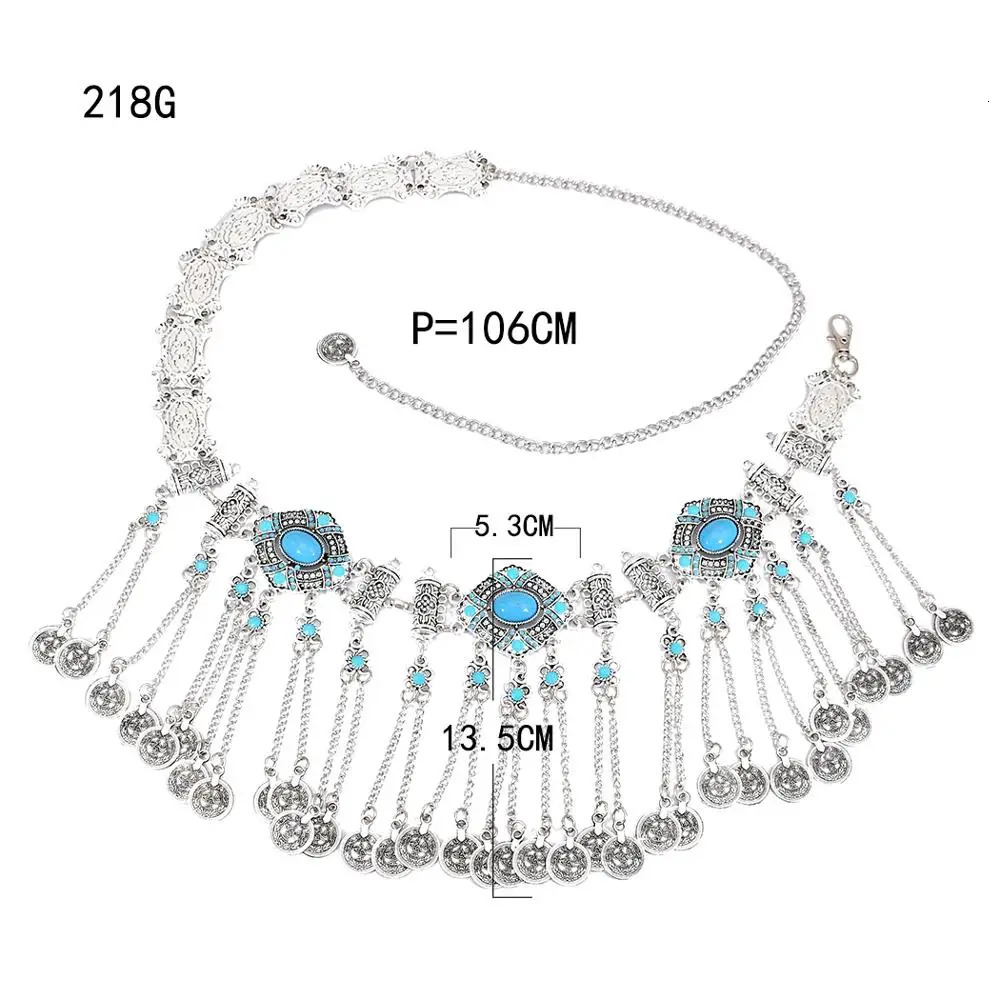Afghan Alloy Blue Black Stone Belly Chains Hippie Coin Long Tassel Waist Chain Sexy Beach Dress Belt Women Body Jewelry 250716