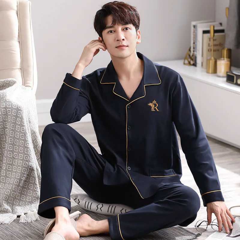 Autumn and Winter New Mens Pajamas Homewear Suit Cotton Long-Sleeved Thin Section of Plus Size Leisure Pajamas Homewear W250717