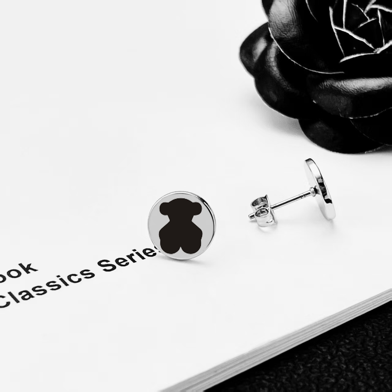 Fashion Women Men Girls Bear Silver Gold Stainless Steel Simple Round Animal Red Green Black Pink Drop Oil Span Stud Earrings Jewelry