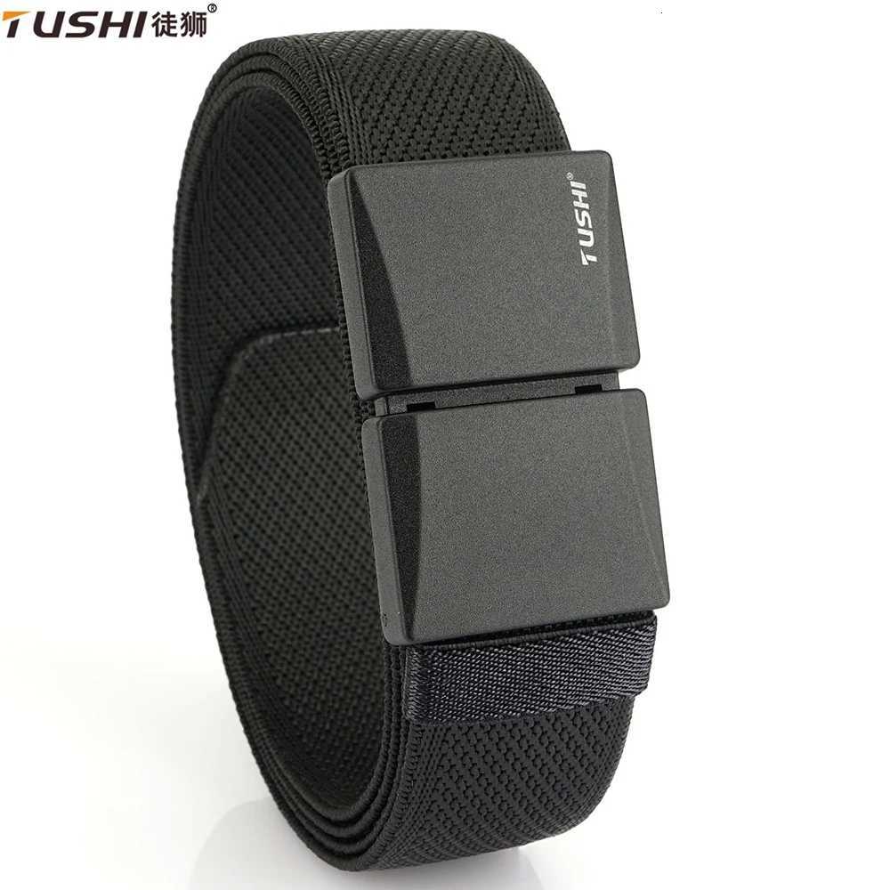 TUSHI New Magnetism Alloy Quick Release Pluggable Buckle Elastic Belts For Men Durable Tactical Belt Cowboy Outdoor Belt Hunting W250717