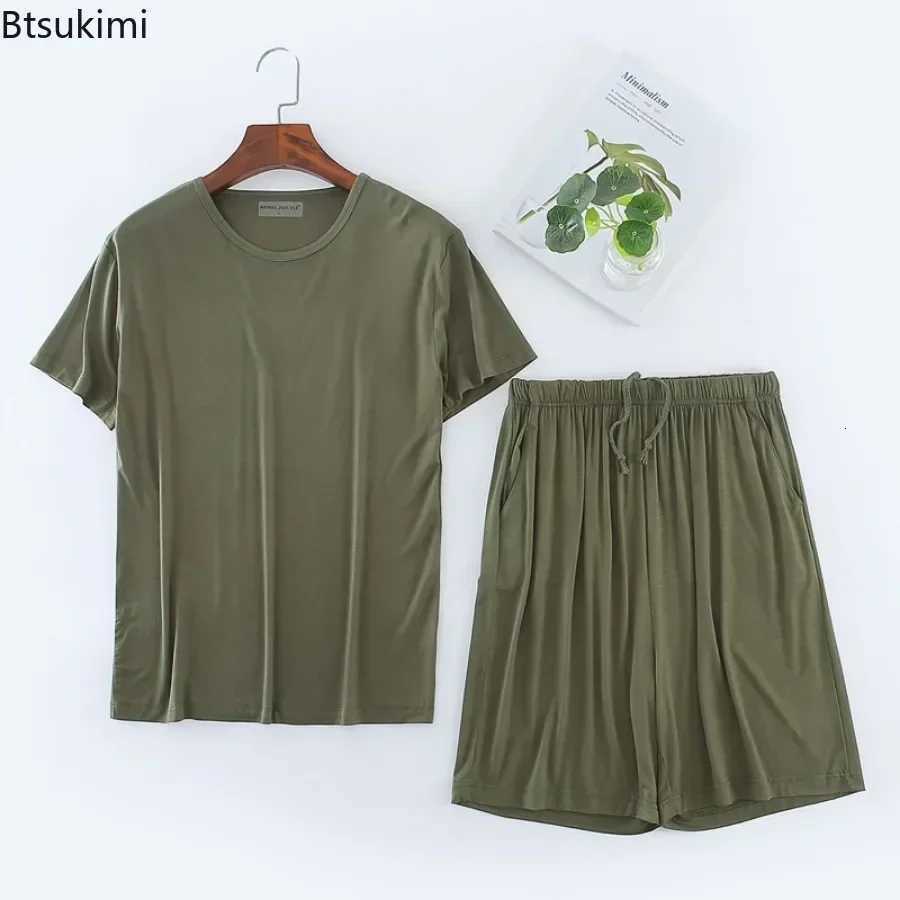 2025 Mens Summer Casual Sleepwear Sets Solid HomeWear Suits 2PCS Modal T-shirt and Shorts Oversized Summer Pajamas Male L-8XL W250717