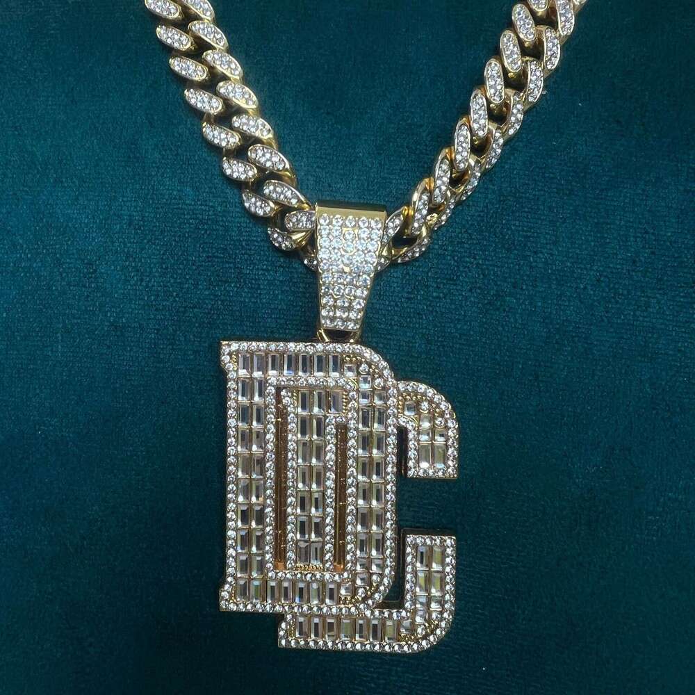 Rhinestone Letter Pendant Hip-Hop Trendy Personality Alloy Cuban Chain Fashion Creative Inlaid Dia Necklace