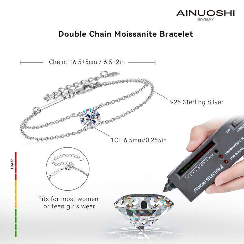 2024 New T Brand Four-Prong Moissanite Bracelet Light Versatile S Pure Sier Jewelry Trendy Matching Accessory 49A