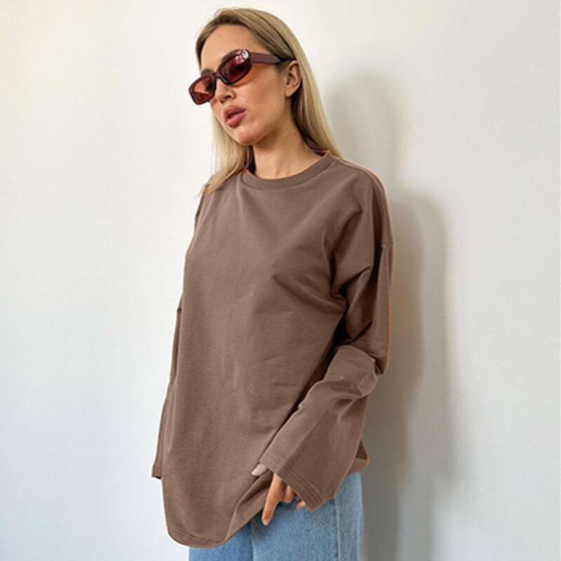 Spring And Autumn New Solid Color Long Sleeve T-Shirt Women's Loose Basic Casual Cotton Top 3317B B5