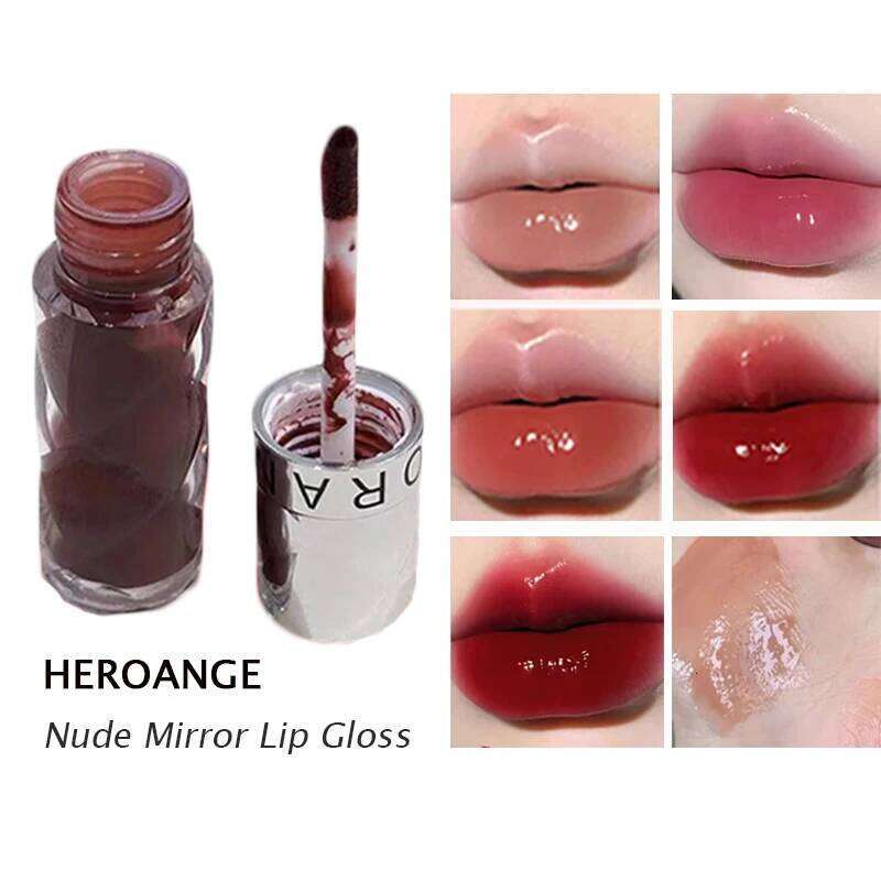 HERORANGE Nude Mirror Gloss Clear Moisturizing Hydrating Water Light Glass Jelly Plump Lip Glaze Oil Lipstick Tint Makeup X250717