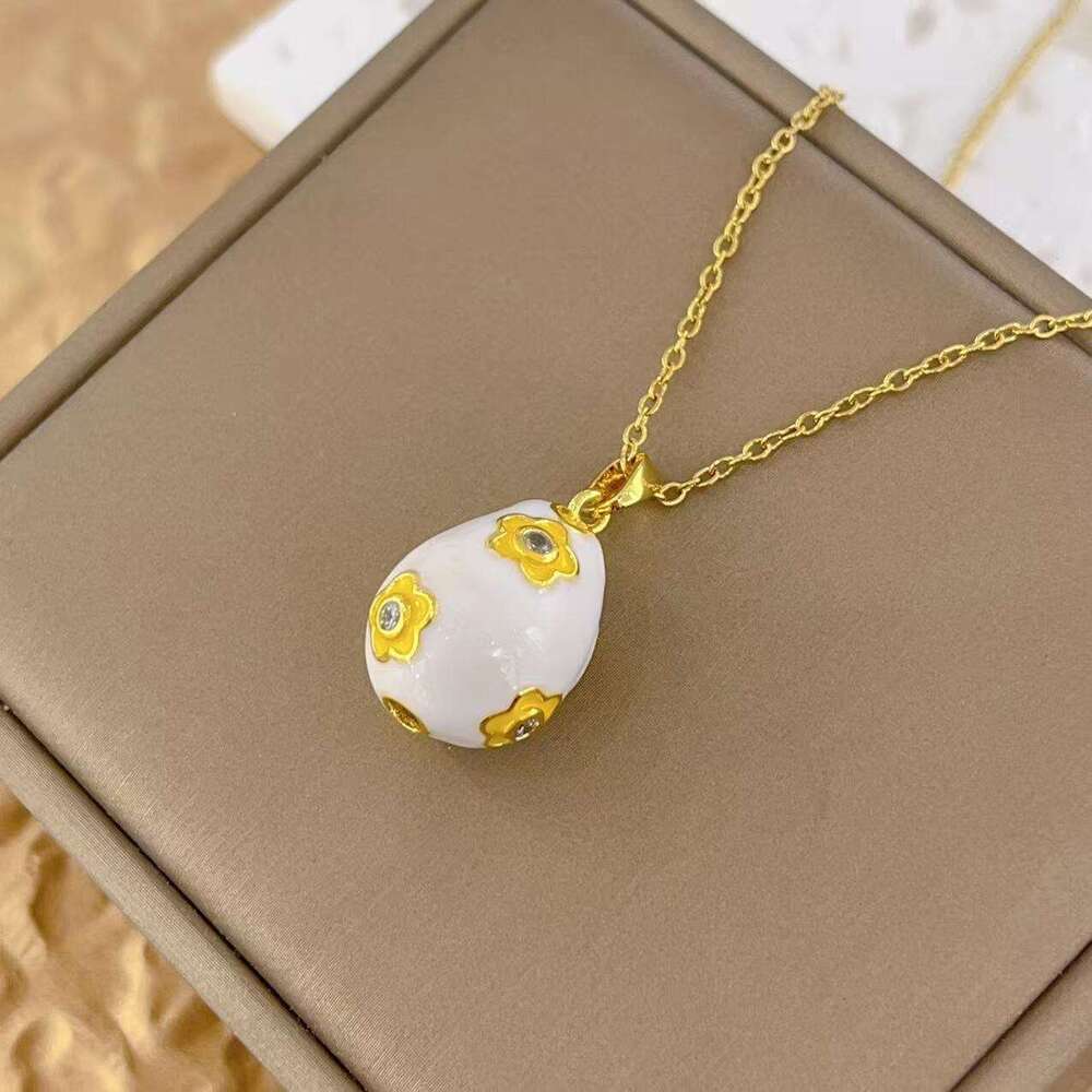 New Copper Gold Plated Pendant Trendy Easter Egg Necklace Titanium Steel Clavicle Chain 964