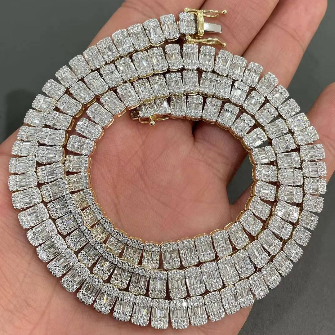 Hot Selling Elegant Baguette Tennis Necklace Iced Out Rose Gold Plated S925 Vvs Diamond Chain Silver Moissanite Tennis Chain