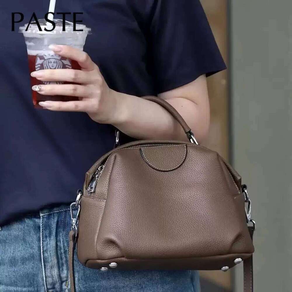 2025 New Green Apple Shape Medium Casual Tote Natural Cowhide Leather Women Shoulder Bag Daily-Use All-Match Handbag Dropship