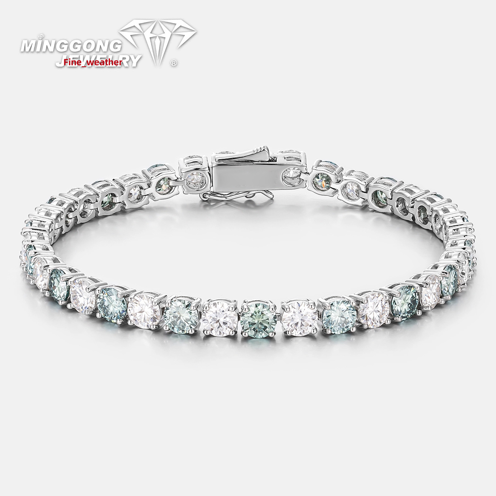 New Design Blue White Moissanite Tennis Chain Bracelet 100% Diamond-Passed Hip Hop Bling Style for Men Women