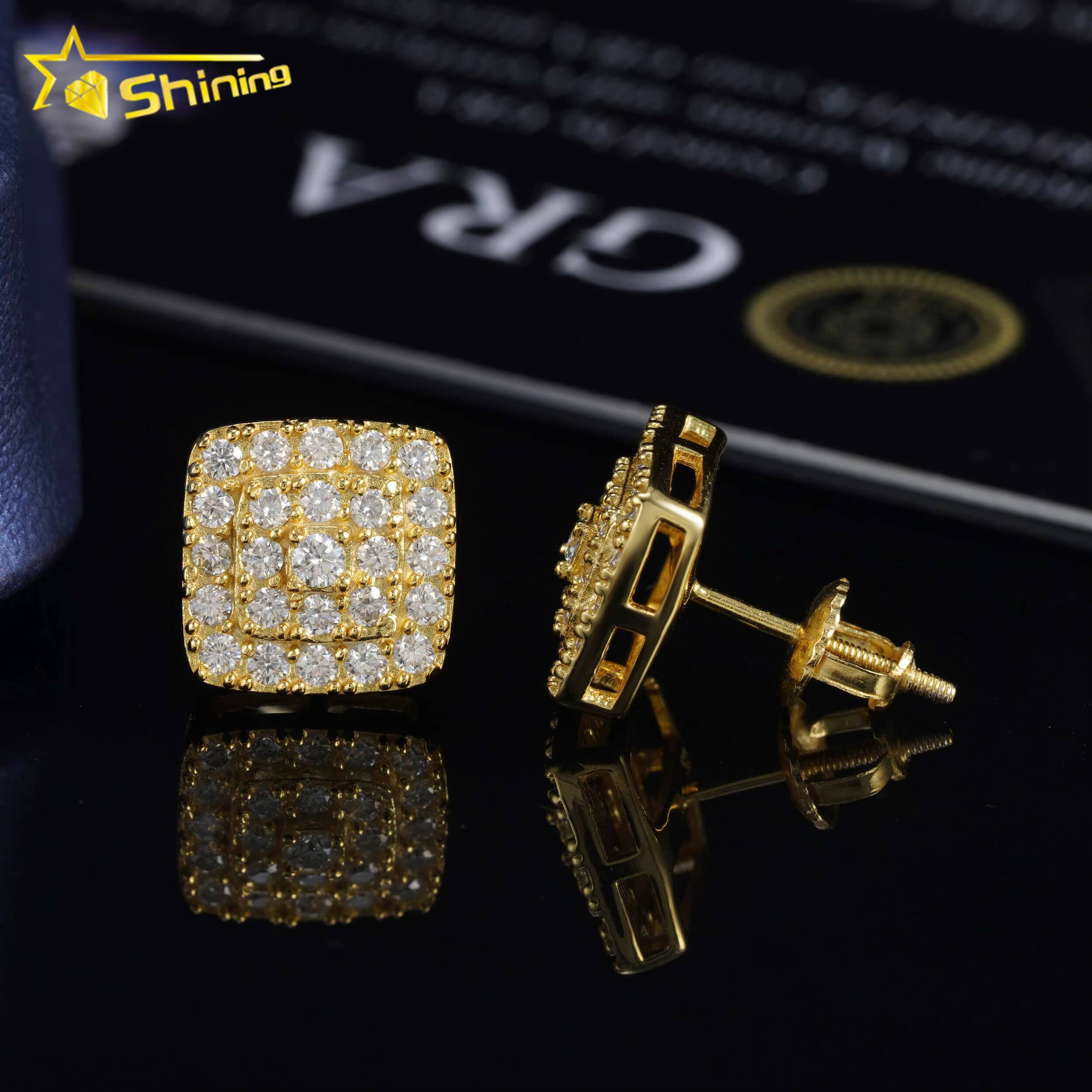 Trendy MEN WOMEN Gold/White Gold Plated Sterling Silver Moissanite Diamond Screw Back Stud Mens Earrings