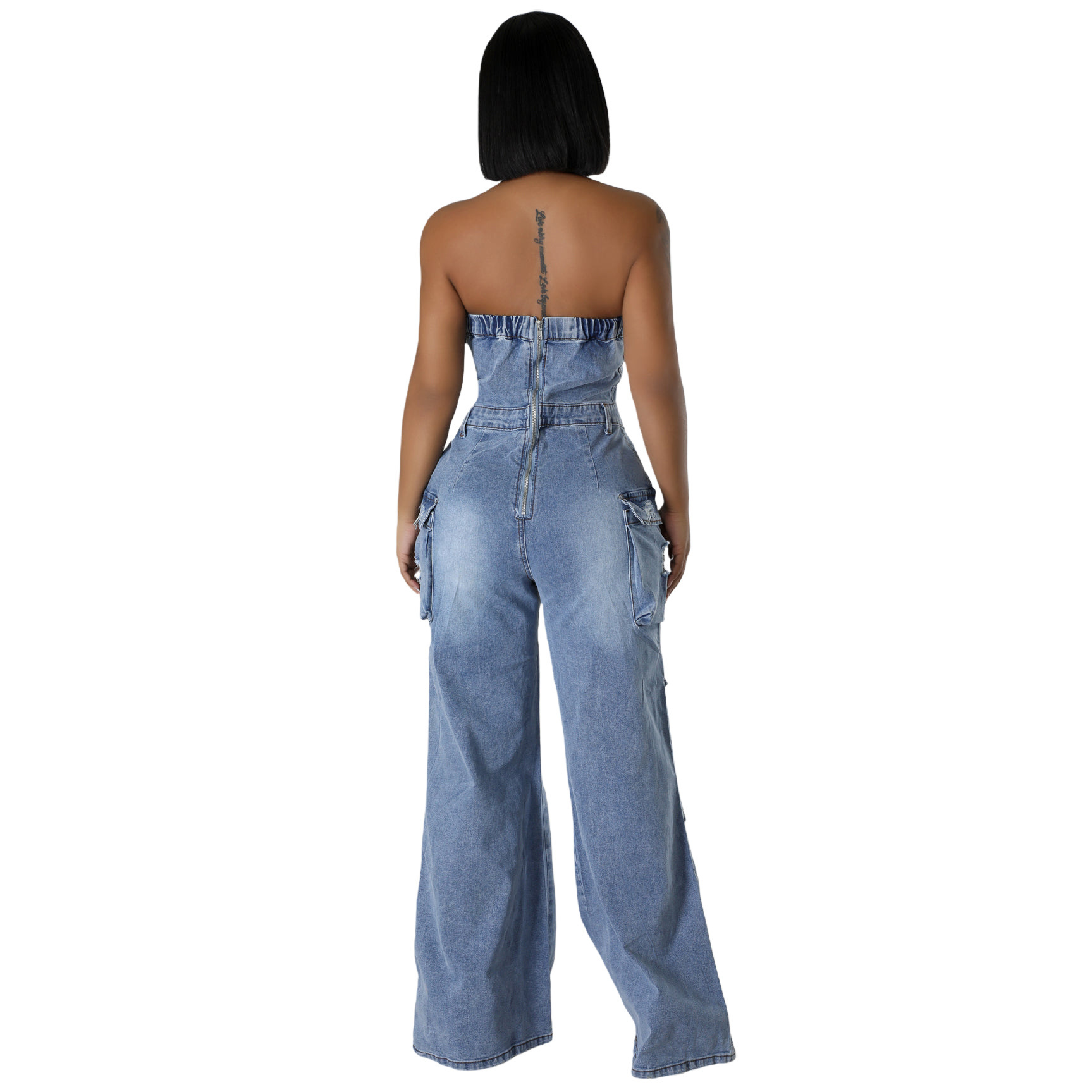 6028 new casual and fashionable strapless womens slim fit denim jumpsuit work pants