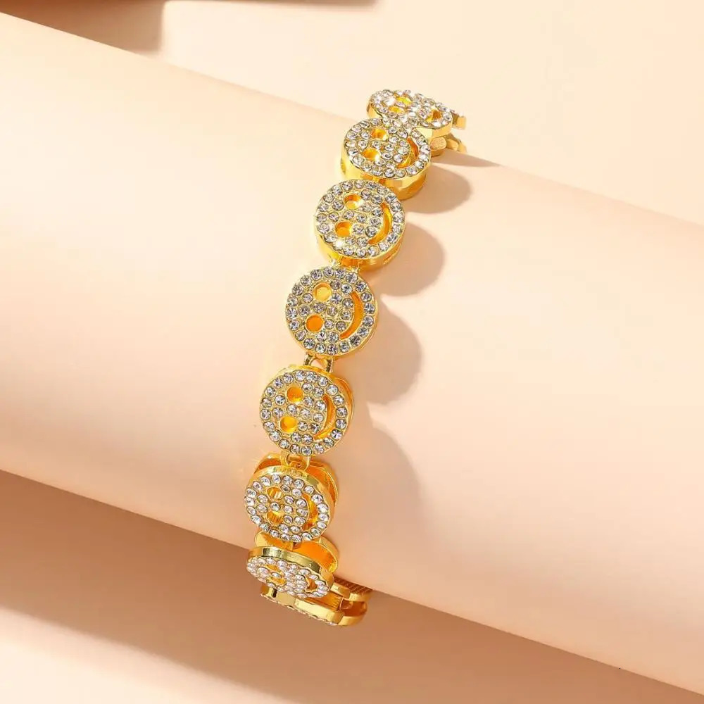 UILZ Smiling Face Hip Hop Round Tennis Chain Necklace Iced Out Bling Bracelet Fashion Shiny Zircon Charm Jewelry 250717