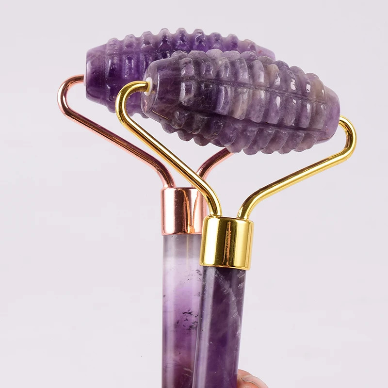 Amethyst Sawtooth Face Roller Natural Stone Crystal Massage Acupuncture Tool Health Beauty Neck Slimming Cellulite 250716