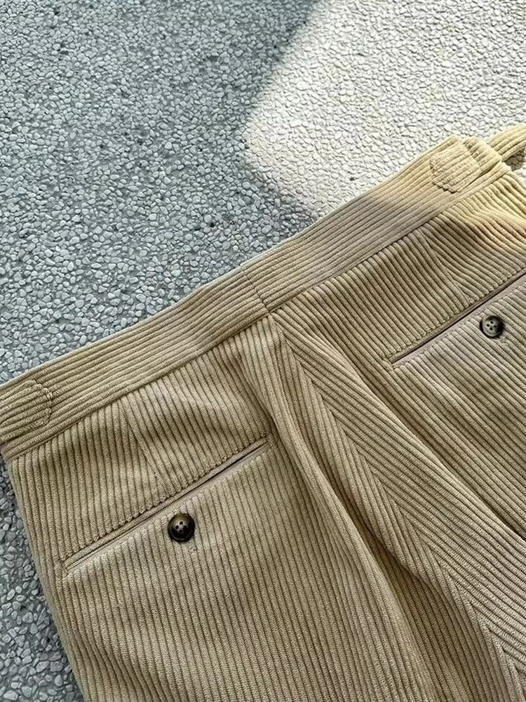 Naples Style Casual Corduroy Trousers Mens Vintage Belt n Solid Color Ribbed Pants For Men Fall Trendy Slim Straight Pants 250707