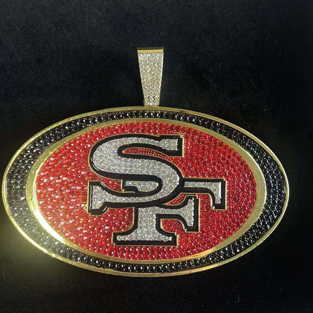 Hot Selling Full Dia Colorful Football Team Pendant Fashion Creative Personality Alloy Cuban Chain Necklace Jewelry