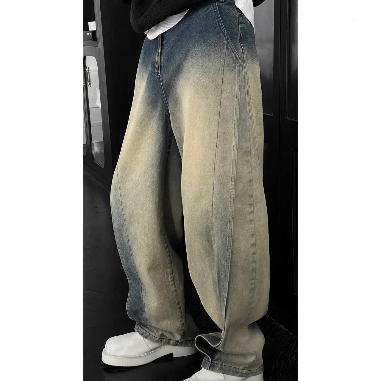 Casual Baggy Straight Jeans Distressed Vintage Blue Jeans Pants Men Wide-leg Denim Trousers Male Oversize Streetwear Fashion R250716