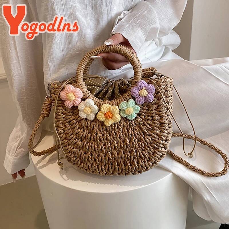 Yogodlns Straw Bags Women Summer Hand-Woven Rattan Handmade Woven Purse Wicker Beach Bag Bohemia Bali Handbag bolsos mimbre