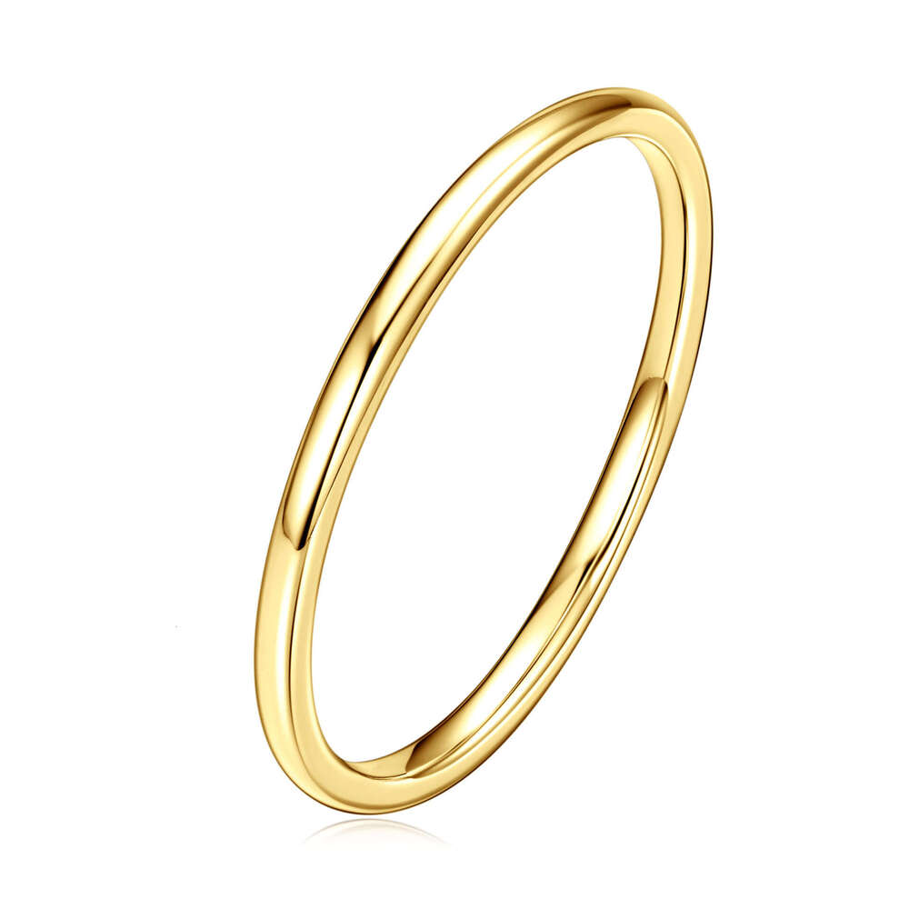 Sterling Silver Inherited Plain Band Gold Plated Simple Versatile Unisex Couple Ring 1C7