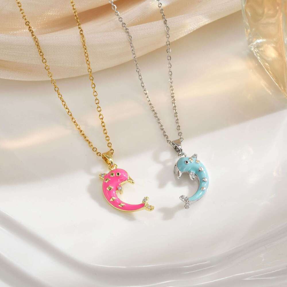 New Copper Gold-Plated Good Friends Cartoon Rainbow Heart Magnetic Creative Necklace, Connectable Clavicle Chain C79