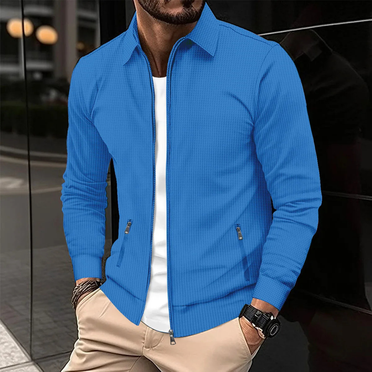 2025 Mens Solid Color Spring And Autumn Season Youth Fug Zipper Pocket Lapel slim Cardigan Mens Jacket 250716