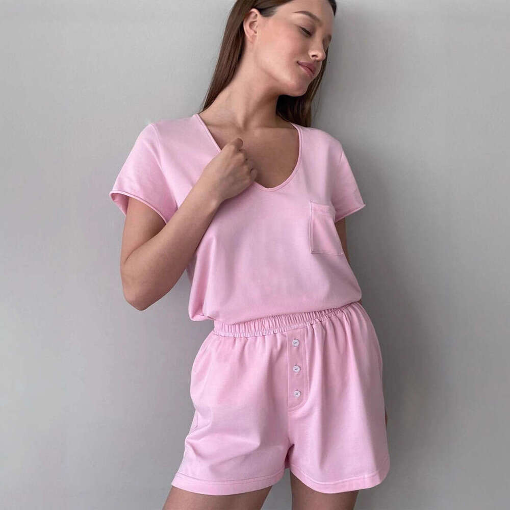 V-Neck Shorts Pajama Spring Summer Casual Loose Comfortable Cotton Short Sleeve T-Shirt Set B5