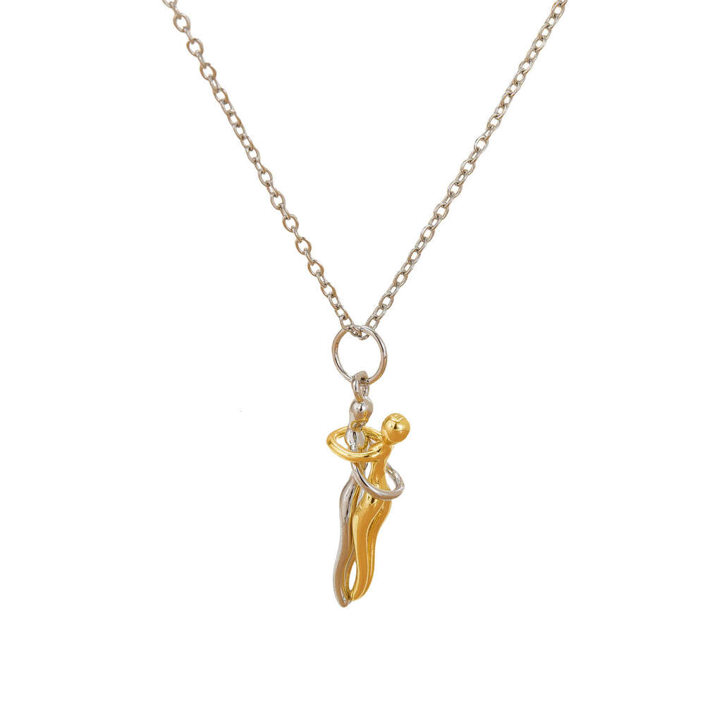 New Two-Tone Pendant Little People Hug Couple Necklace Female Clavicle Chain 74F