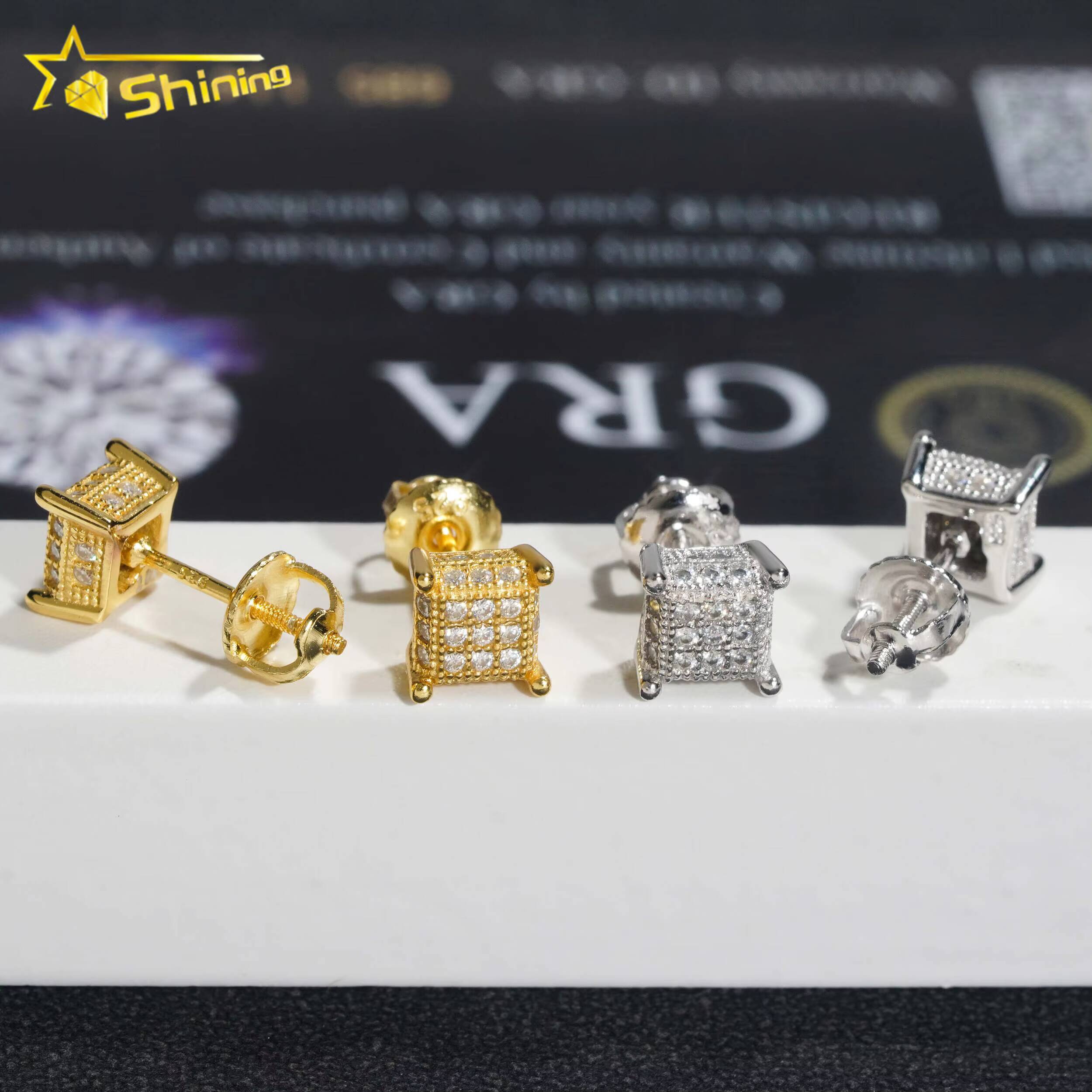 Wholesale Price Fine Jewelry Men Hip Hop Earrings 925 Solid Silver Vvs1 Moissanite Diamond Earrings 18k Gold Plated