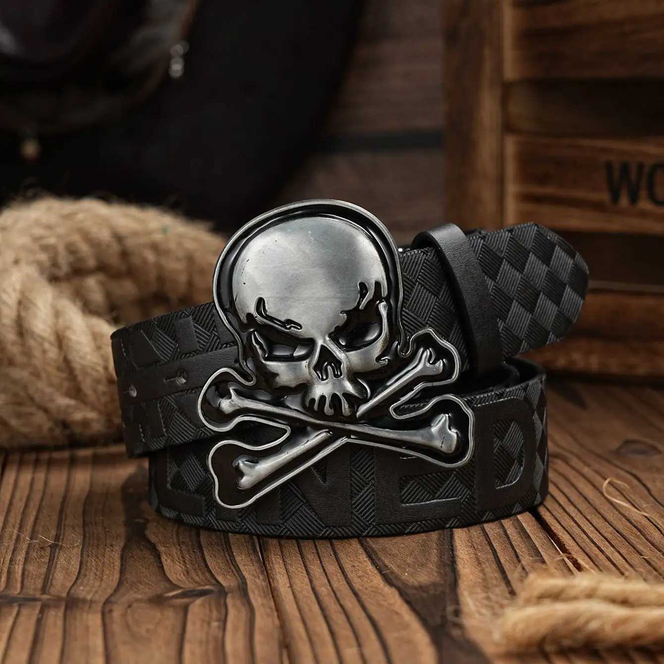 Skull Alloy PU Leather Belt for Men W250717