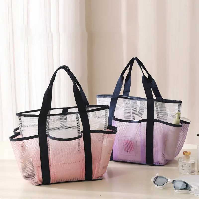 Multi Pocket Mesh Beach Bag Fitness Sports Storage Bag Seaside Swimsuit Bag Large Capacity Tote Bag Portable Toiletry Organizer Z250717