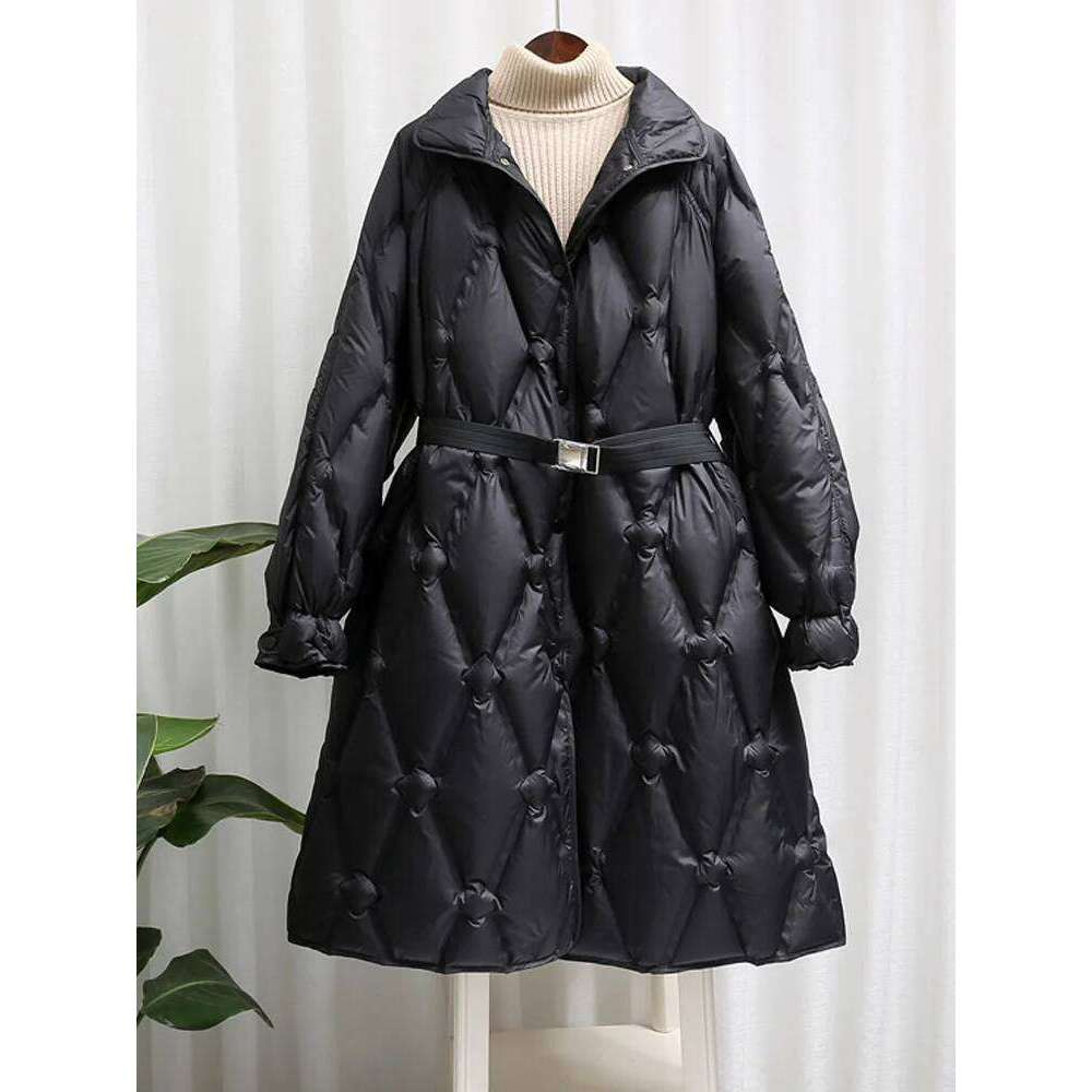 Janveny Ultra Light Women's Long Puffer Jacket Female Feather Parkas Lightweight Slim 90% Duck Down Coat With Belt Waterproof MDNG