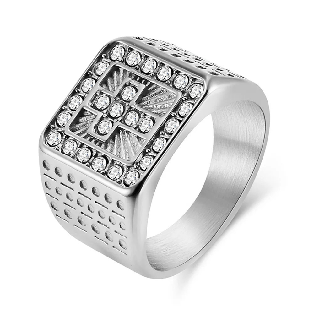 Hip-hop Style Stainless Steel Cross Full Rhinestone Ring HIPHOP Personality Wear Hand Jewelry 250716