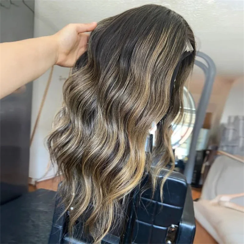 P4/27 Brown highlight blonde Dark roots ombre honey blonde hd lace front wig body wave long human 360 lace frontal wig pre plucked glueless