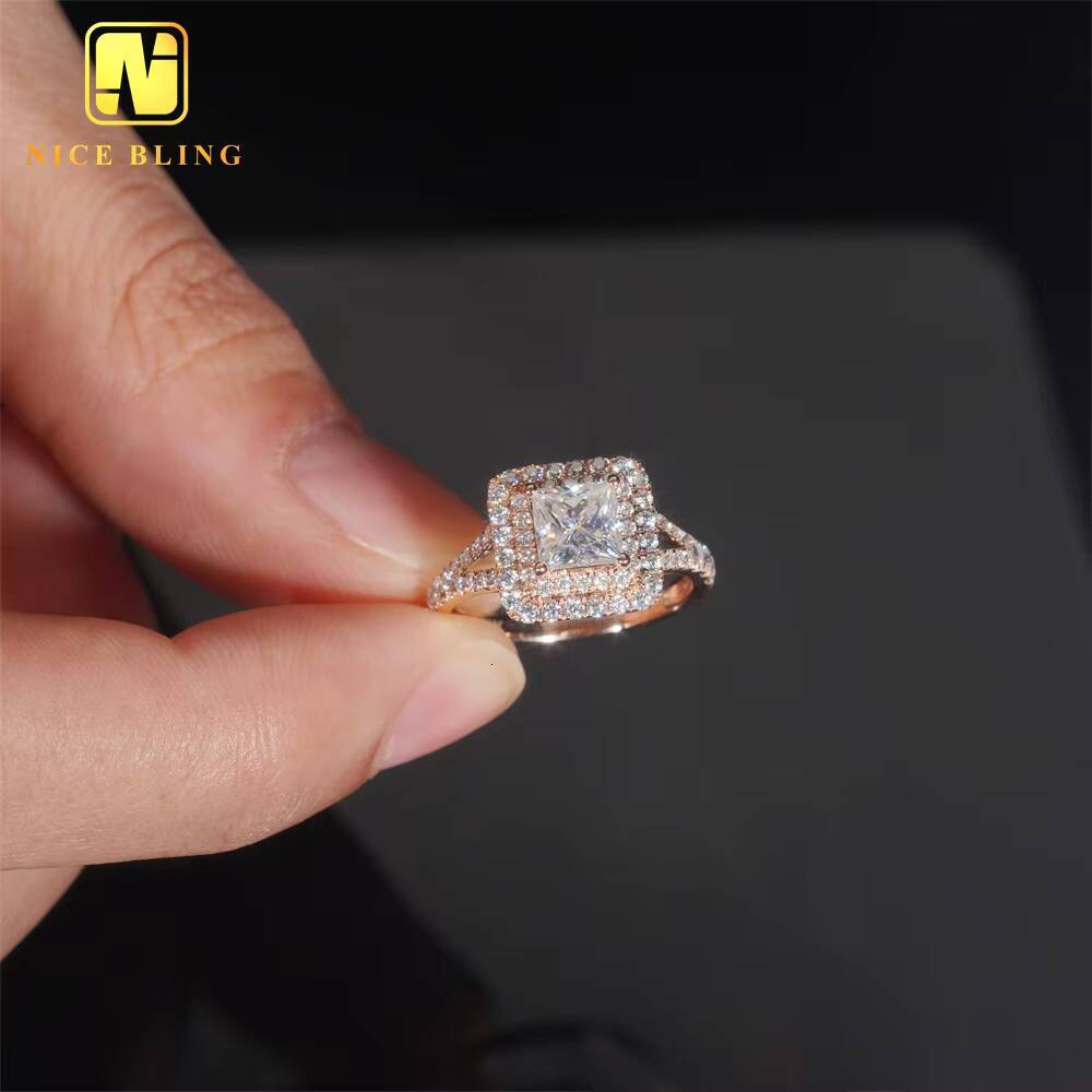 Wholesale Price Diamond Wedding Rings Women 14K Real Gold Princess Cut Ring VVS Moissanite Engagement Ring for Women