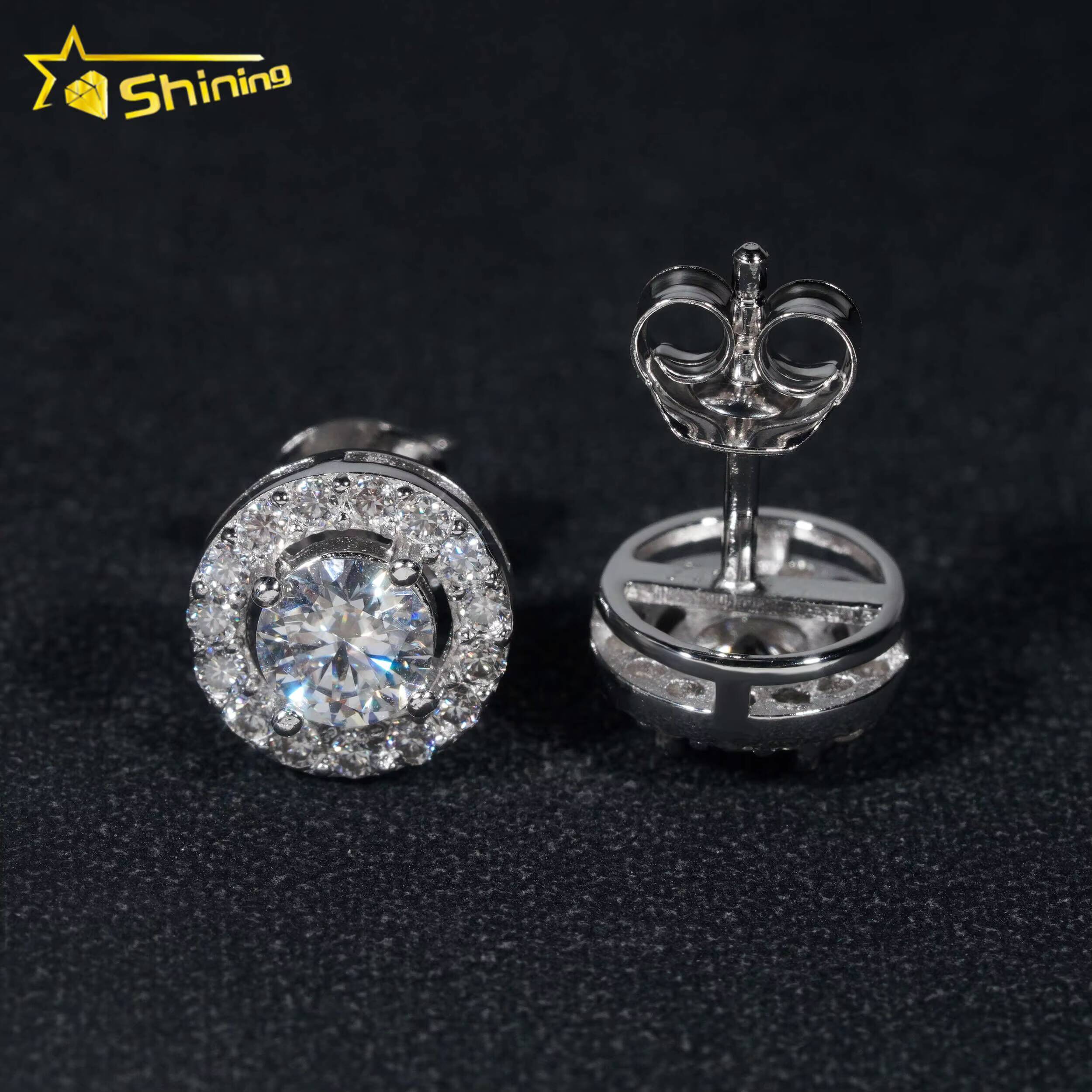 Hip Hop Jewelry Pass Diamond Tester 925 Sterling Silver Round Halo VVS Diamond Moissanite Stud Earrings