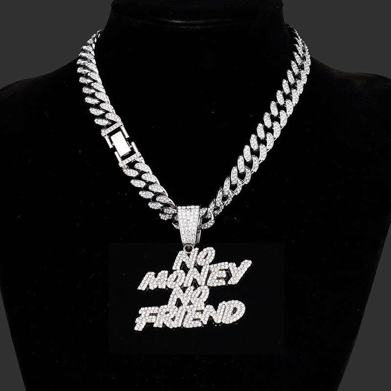 Hot-Selling Alloy Hip-Hop Style Trendy Brand Light Personality Creative Rhinestone Cuban Chain Necklace