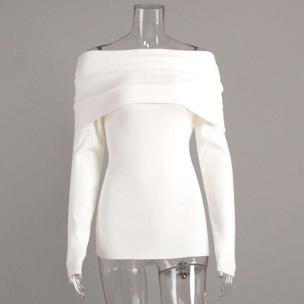 Women's Sweater Autumn Winter Long Sleeve Knitted Base Shirt Off-Shoulder Sexy Slim Fit Top B5