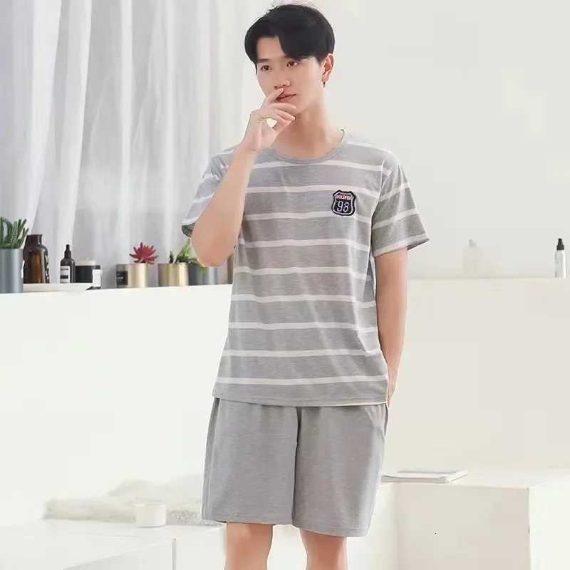 Men Pajama Set Cotton Short Sleeve Shorts Casual Striped Nightwear Loungewear Two-Piece Set Plus Size Summer Men Sleepwear W250717