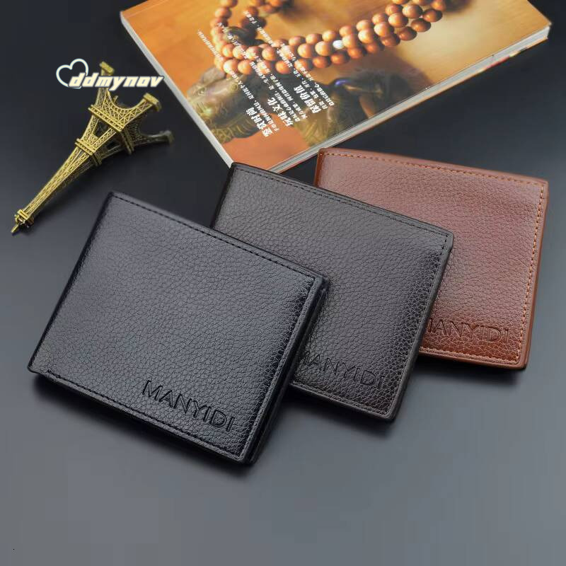 New Short Mens Thin Horizontal Business Casual Lychee Pattern Retro Soft Leather Wallet ddmynov