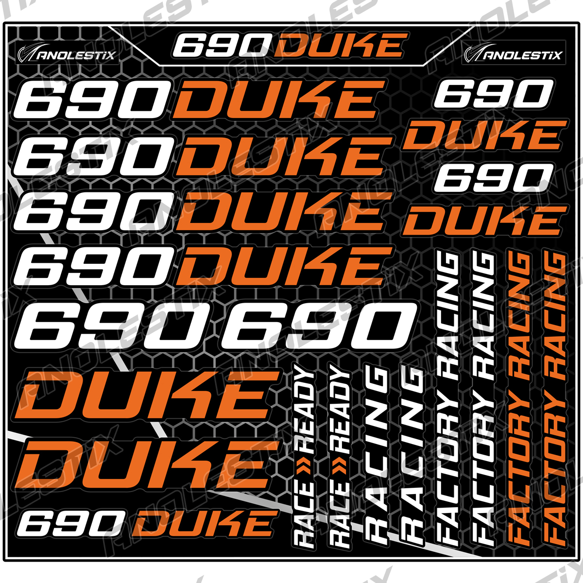 AnoleStix Vinyl Motocross Motorcycle Stickers Logo Set Emblem Tank Helmet Decals For KTM Duke 690