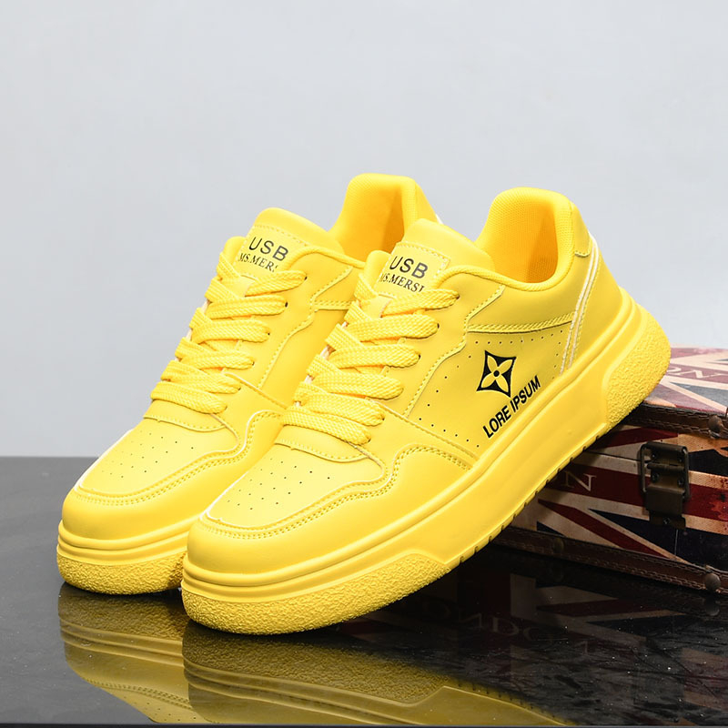Designer Casual Shoes for men free shipping New fashionable versatile thick soled height increasing shoes yellow white