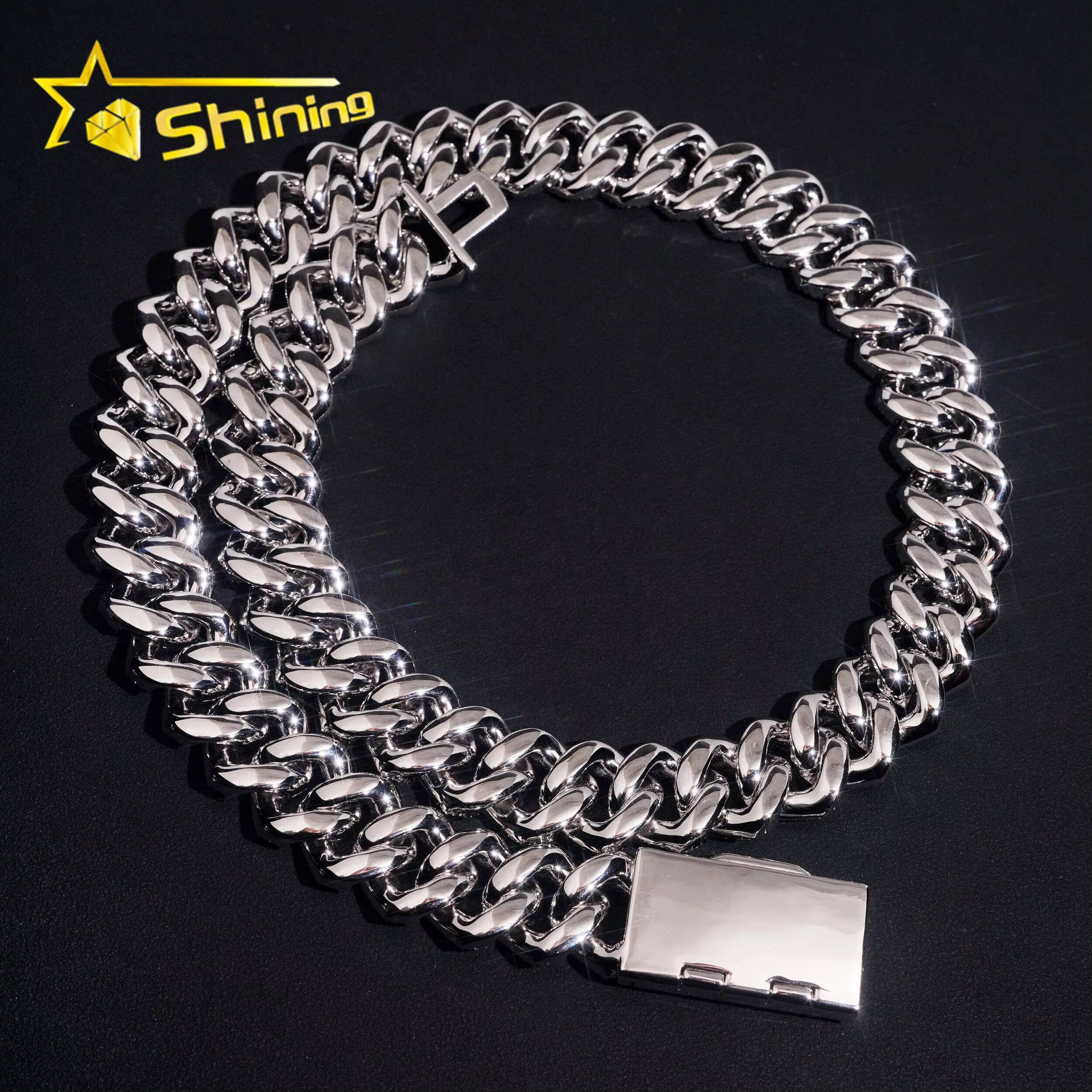 High-end Hip Hop Solid Heavy 20mm Width 3 Rows 925 Silver Iced Out Moissanite Diamond Cuban Link Chain