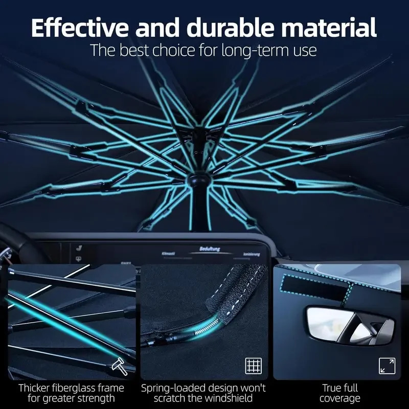 Windshield Sun Shade Umbrella Foldable Car Sunshade with UV Blocking - Protect Car from Sun Rays Heat Damage Keep Cool 250715