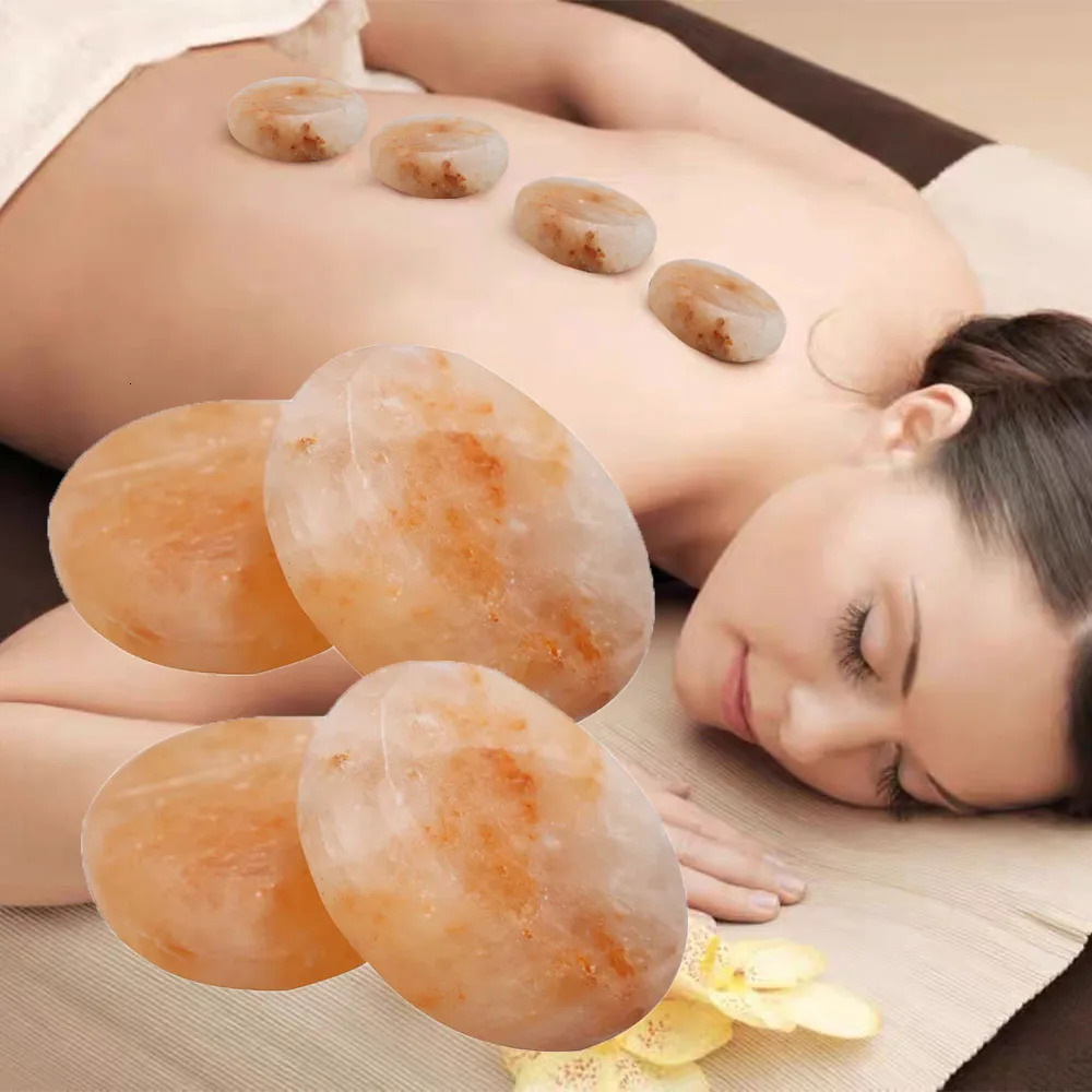 4PCS Stone Hydro Massage Oval Natural Himalayan Salt Pink Crystal Stone Promotes Blood Circulation 250716