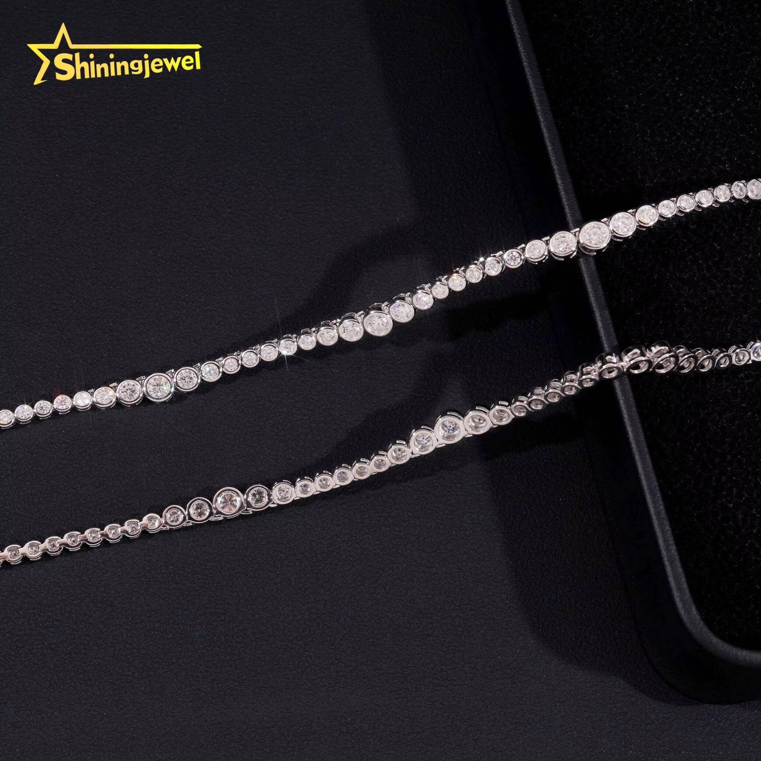 Hot Selling Bezel Design Iced Out VVS Moissanite Tennis Necklace 925 Sterling Silver Men Women Fashion Necklace Chains