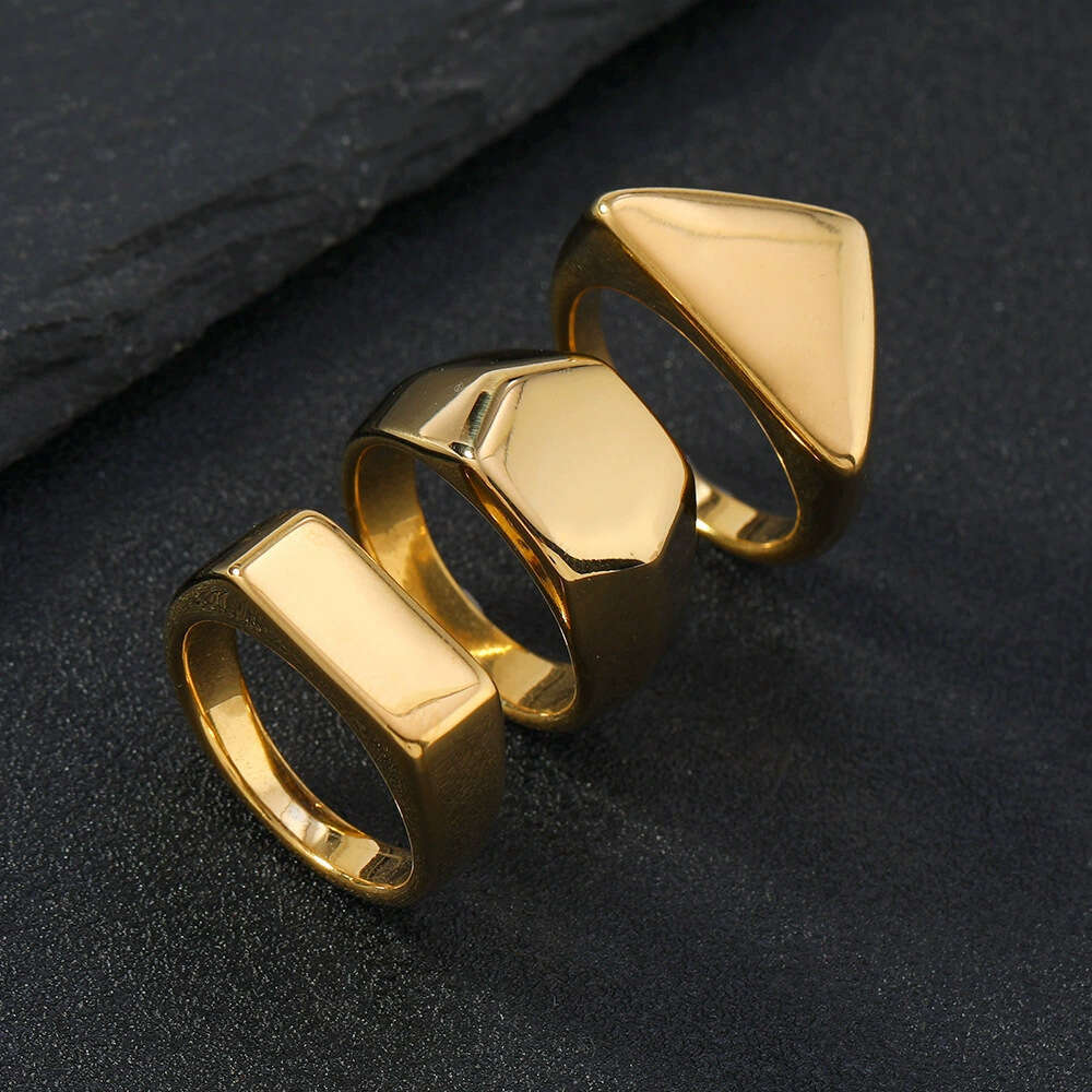 Trendy Titanium Casting Geometric Smooth Stainless Steel Ring Unisex Adjustable Jewelry