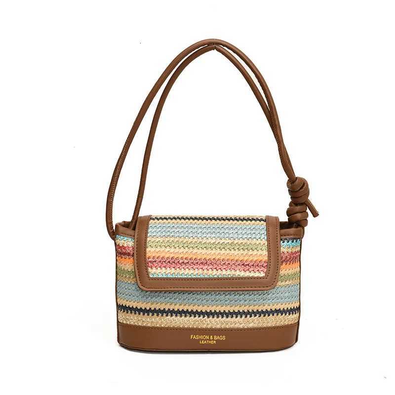Rainbow beach bag womens woven single shoulder armpit bag simple and stylish crossbody bag Z250717