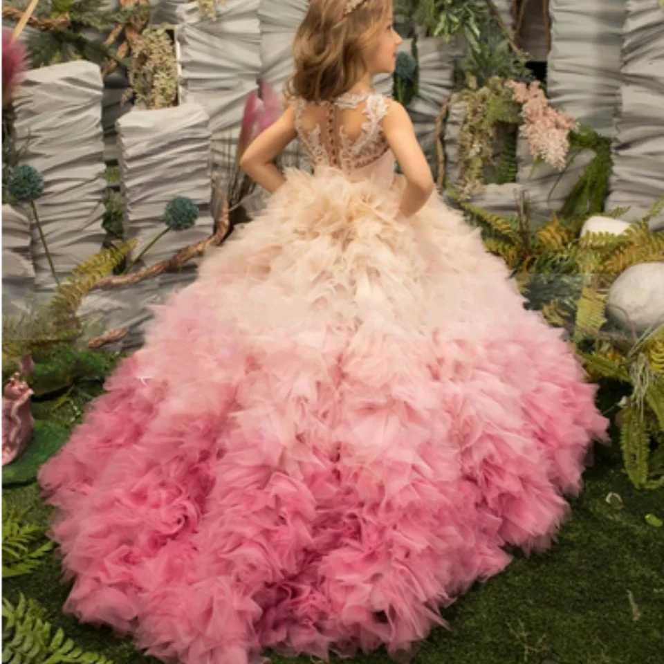 Pink Girl Princess Dress Lace Puffy Flower Girl Dresses Sleeve Cute Girl Birthday Dress Wedding Party Dress Baby Dress Z250716