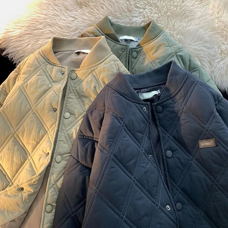 Winter Mens Jacket Stand Collar Thicken Button Windproof Baseball Jackets Casual Solid Warm Couples High Street Padded Clothes 250716