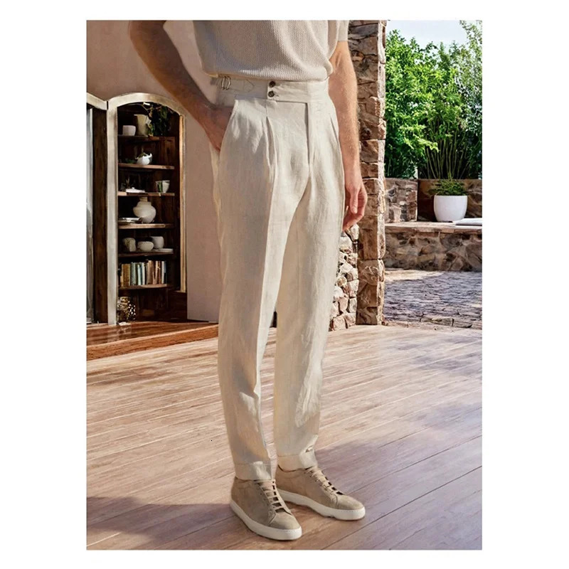 Summer British Italian Retro Cotton and Linen Large Size Trousers for Men Naples High-Waisted Straight Business Casual Pants 250707