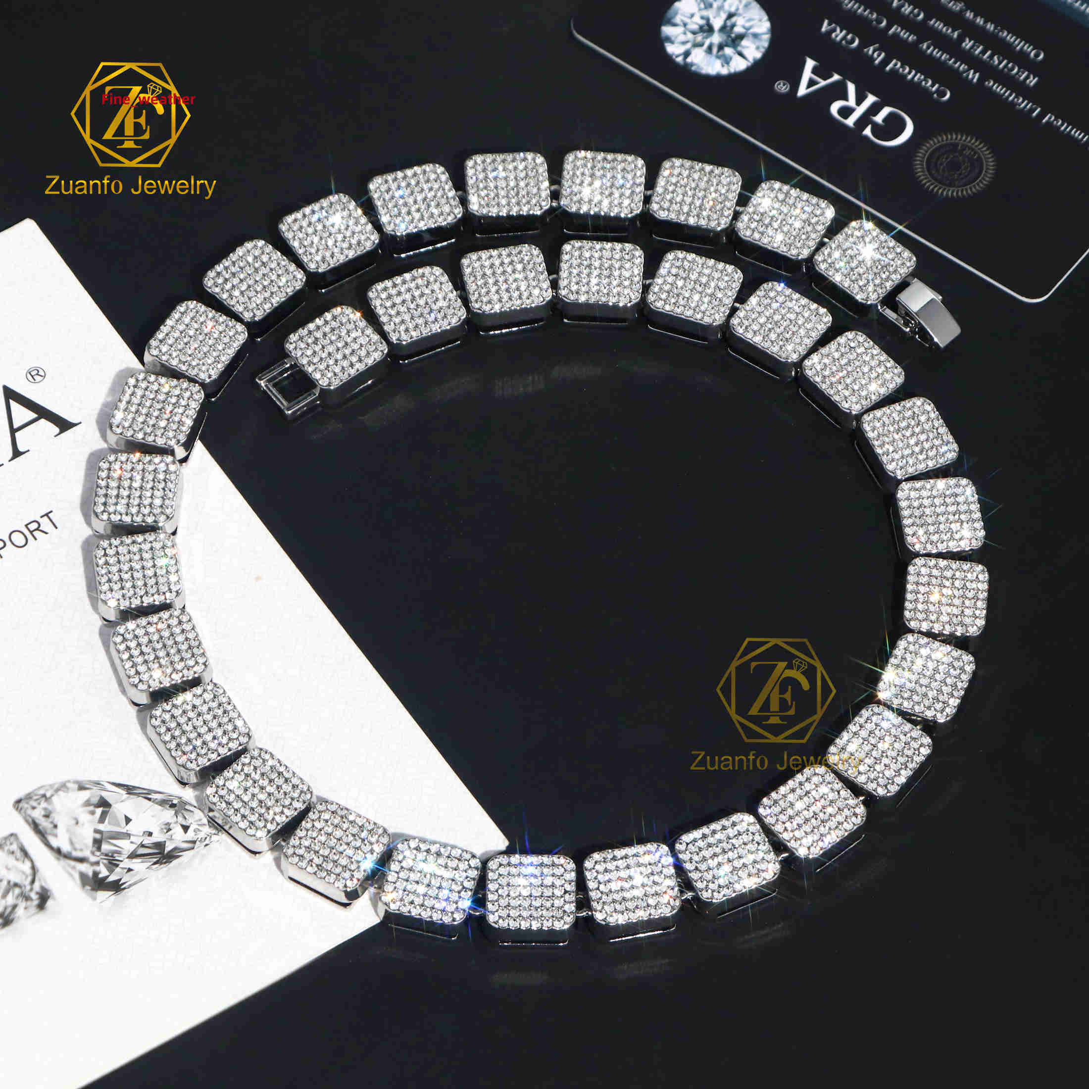 Factory Price High Quality VVS Diamond Iced Out Square Shape 925 Silver 10MM Moissanite Cuban Link Chain